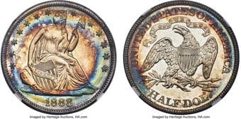 Proof Seated Half Dollars 1888 50C PR67 Cameo NGC. JD-1, R.2. Beautiful, well-contrasted surfaces are imbued with...