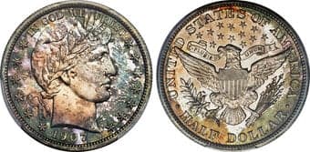 Proof Barber Half Dollars 1907 50C PR67 PCGS. JD-1, Low R.3. Enamoring forest-green toning primarily encircles the...