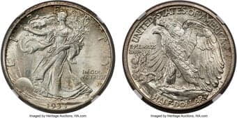 Walking Liberty Half Dollars 1933-S 50C MS65+ NGC. A fully struck Gem example, showing sharp definition of Liberty's...