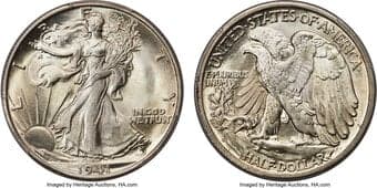 Walking Liberty Half Dollars 1941-S 50C MS66+ PCGS. This is a beautiful high-end Premium Gem struck in San Francisco,...