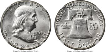 Franklin Half Dollars 1963 50C MS66 Full Bell Lines NGC. While the 1963 is among the more available issues, with the...