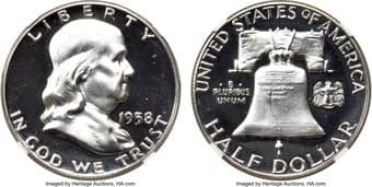 Proof Franklin Half Dollars 1958 50C PR68 Ultra Cameo NGC. The 1958 proof Franklin is seldom offered this fine in the...