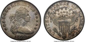 Early Dollars 1800 $1 Dotted Date, B-14, BB-194, R.3, VF35 PCGS. Bowers Die State V, exhibiting a triple dentil between...