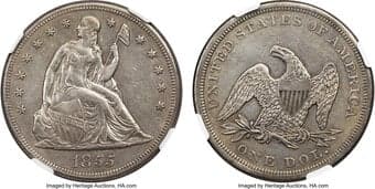 Seated Dollars 1855 $1 -- Improperly Cleaned -- NGC Details. AU. OC-1, High R.3. Osburn-Cushing Die State a/b. With...