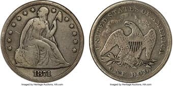 Seated Dollars 1871-CC $1 -- Cleaned -- ANACS Details. Fine 12 Details. OC-1, High R.4. Osburn-Cushing Die State a/a....