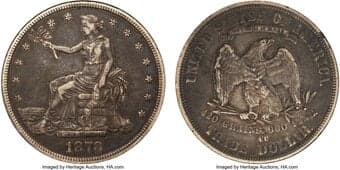 Trade Dollars 1878-CC T$1 XF45 NGC. JK-3, HA-4, R.4. Just 97,000 Carson City Mint Trade dollars were coined in 1878 and...