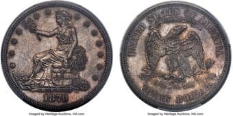 Proof Trade Dollars 1879 T$1 PR62 PCGS. The 1879 issue of Trade dollars was the first year for the design in which it...