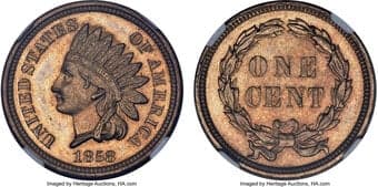 Patterns 1858 P1C Indian Cent, Judd-208, Pollock-259, R.1, PR65 NGC. There are four notable subvarieties of Judd-208....