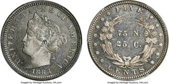 Patterns 1883 5C Liberty Nickel, Judd-1707, Pollock-1911, Low R.6, PR64 Cameo PCGS. CAC. The obverse is similar to the...