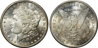 Morgan Dollars 1880-CC $1 8/7, Reverse of 1878, VAM-7A, MS66+ PCGS. A Hit List 40 Variety. Light golden toning visits...