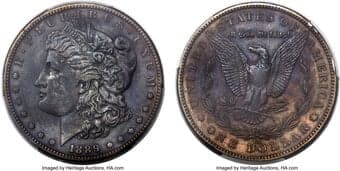 Morgan Dollars 1889-CC $1 -- Cleaned -- PCGS Genuine. AU Details. VAM-5A. Deep chocolate-brown envelops this coin in...