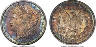 Morgan Dollars 1892-CC $1 MS64 PCGS. CAC. VAM-9. Walls of jade-blue toning surround the rims of this example with the...
