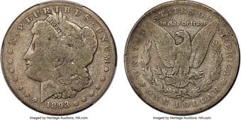 Morgan Dollars 1893-S $1 Good 4 PCGS. VAM-2. Olive-gray color dominates this piece with some deeper notes over the...