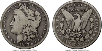 Morgan Dollars 1893-S $1 VG8 PCGS. VAM-2. There were 100,000 Morgan dollars minted by the San Francisco Mint in 1893...