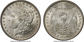Morgan Dollars 1897-O $1 MS63 PCGS. CAC. As was the case with many issues struck at the New Orleans Mint in the 1890s,...