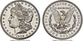 Proof Morgan Dollars 1902 $1 PR64 PCGS. Brilliant silver luster adorns this piece with immensely reflective fields. The...