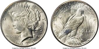Peace Dollars 1934-S $1 MS62 PCGS. The 1934-S is a better-date in the Peace dollar series with a mintage just topping 1...