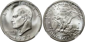 Eisenhower Dollars 1972-S $1 Silver MS69 NGC. The 1972-S silver Eisenhower dollar boasts a mintage approaching 2.2...