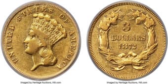 Three Dollar Gold Pieces 1872 $3 AU50 PCGS. The three dollar series began a slow slide in production during the Civil...