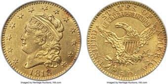 Early Half Eagles 1818 $5 BD-1, R.5 -- Mount Removed -- NCS Details. AU. Bass-Dannreuther Die State c. Dannreuther...