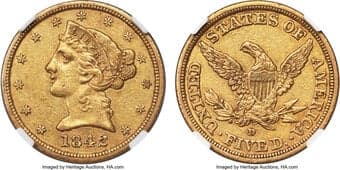 Liberty Half Eagles 1842-D $5 Large Date -- Cleaned -- NGC Details. AU. Winter 8-G. PCGS estimates that fewer than 100...