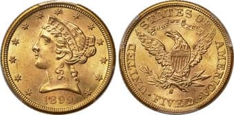Liberty Half Eagles 1899-S $5 MS65 PCGS. Despite the dramatic mintage of a little more than 1.5 million coins, the...