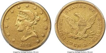 Liberty Eagles 1838 $10 VF35 PCGS. Ex: European Bank Crisis Gold. The uniformly worn surfaces yield rich orange-gold...