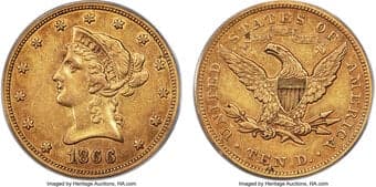 Liberty Eagles 1866 $10 XF45 PCGS. In the years following the Civil War gold coins were still not circulating in the...
