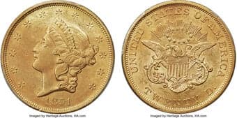 Liberty Double Eagles 1851 $20 S.S. Central America #2 (with Pinch) AU58 PCGS. Chief Scientist Bob Evans Signature....