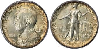 Commemorative Silver 1936 50C Lynchburg MS67+ PCGS. CAC. The usage of Carter Glass' portrait was ironically met with a...