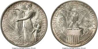 Commemorative Silver 1915-S/S 50C Panama-Pacific, FS-501, MS66 PCGS. The S mintmark is repunched east. Struck in...