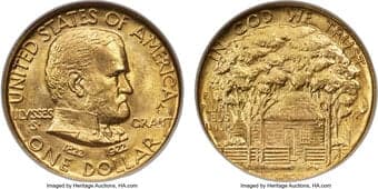 Commemorative Gold 1922 G$1 Grant Gold Dollar, With Star, MS66 NGC. CAC. The asterisk (*) in the title on the NGC...