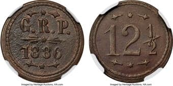 Coins of Hawaii 1886 12.5C Grove Ranch Plantation 12 1/2 Cent Token -- Environmental Damage -- NGC Details. AU...