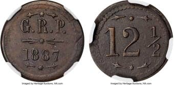 Coins of Hawaii 1887 Grove Ranch Plantation Token, 12 1/2 Cents -- Environmental Damage -- NGC Details. Unc. M. TE-17....