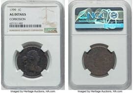Large Cents 1799/8 1C S-188, B-2, R.4 -- Corrosion -- NGC Details. AG. Mintage 42,540. ...