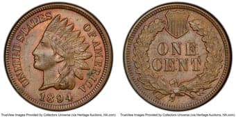 Indian Cents 1894/1894 1C Doubled Date, Snow-1, FS-301, MS62 Brown PCGS. CDN: $1,550 Whsle. Bid for NGC/PCGS MS62. ...