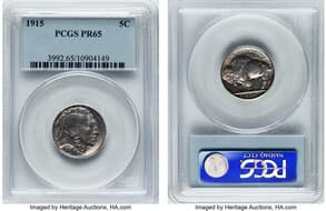 Proof Buffalo Nickels 1915 5C PR65 PCGS. CDN: $1,550 Whsle. Bid for NGC/PCGS PR65. Mintage 1,050. ...