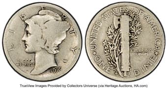 Mercury Dimes 1916-D 10C -- Cleaned -- PCGS Genuine. VG Details. Mintage 264,000. ...