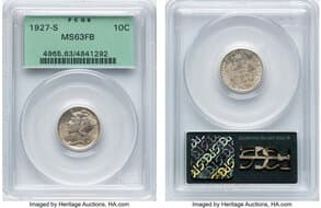Mercury Dimes 1927-S 10C MS63 Full Bands PCGS. Housed in a Generation 3.1 green label holder. PCGS Population: 27 in...