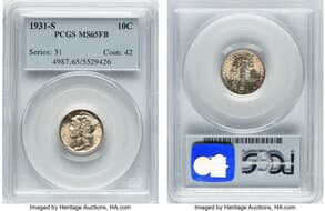 Mercury Dimes 1931-S 10C MS65 Full Bands PCGS. PCGS Population: 78 in 65, 69 finer (4/26). CDN: $2,050 Whsle. Bid for...