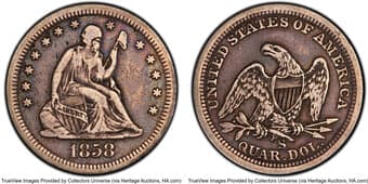 Seated Quarters 1858-S 25C VF30 PCGS. PCGS Population: 13 in 30, 48 finer (5/26). CDN: $1,300 Whsle. Bid for NGC/PCGS...