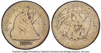 Seated Quarters 1870-CC 25C -- Graffiti -- PCGS Genuine. AG Details. Mintage 8,340. ...