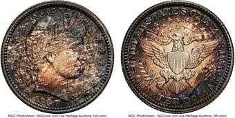Barber Quarters 1907-O 25C MS66 NGC. NGC Census: 7 in 66, 3 finer (6/26). CDN: $2,000 Whsle. Bid for NGC/PCGS MS66....