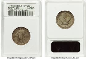 Standing Liberty Quarters 1918/7-S 25C FS-101 -- Corroded, Cleaned -- ANACS Details. Fine Details, Net VG10. Housed in...