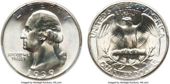 Washington Quarters 1939 25C MS68 PCGS. PCGS Population: 32 in 68 (3 in 68+), 0 finer (4/26). CDN: $1,800 Whsle. Bid...