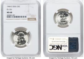 Washington Quarters 1944-S 25C Doubled Die Obverse, FS-101 MS68 NGC. NGC Census: 2 in 68, 0 finer (5/26). ...
