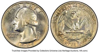 Washington Quarters 1969 25C MS67 PCGS. PCGS Population: 16 in 67 (3 in 67+), 0 finer (5/26). CDN: $1,900 Whsle. Bid...