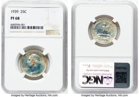 Proof Washington Quarters 1939 25C PR68 NGC. NGC Census: 41 in 68 (1 in 68+), 0 finer (5/26). CDN: $5,500 Whsle. Bid...