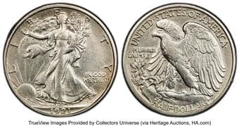Walking Liberty Half Dollars 1921-S 50C -- Cleaned -- PCGS Genuine. XF Details. Mintage 548,000. From The John Lewis...