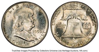 Franklin Half Dollars 1950 50C MS67 Full Bell Lines PCGS. PCGS Population: 55 in 67 (3 in 67+), 0 finer (5/26). CDN:...